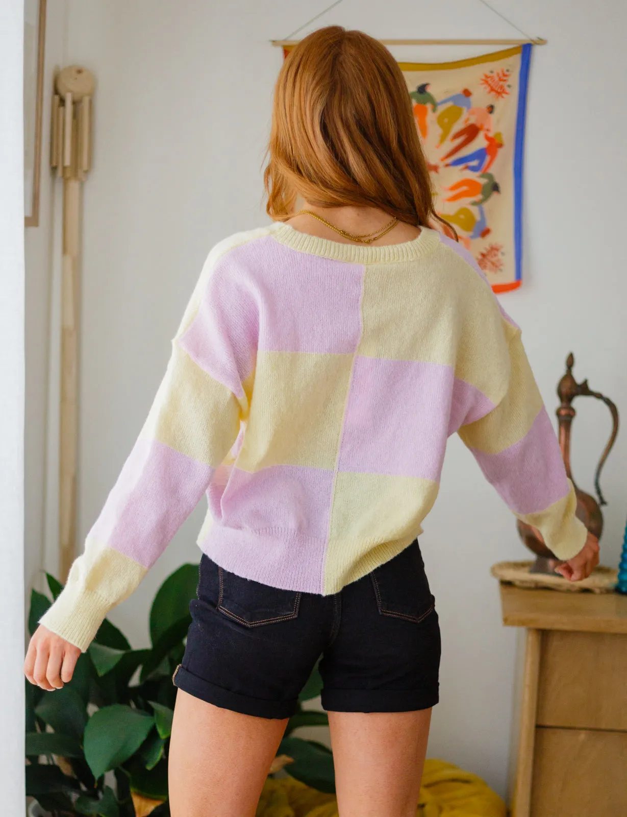 Make Your Move Checkered Knit Sweater in Lavender