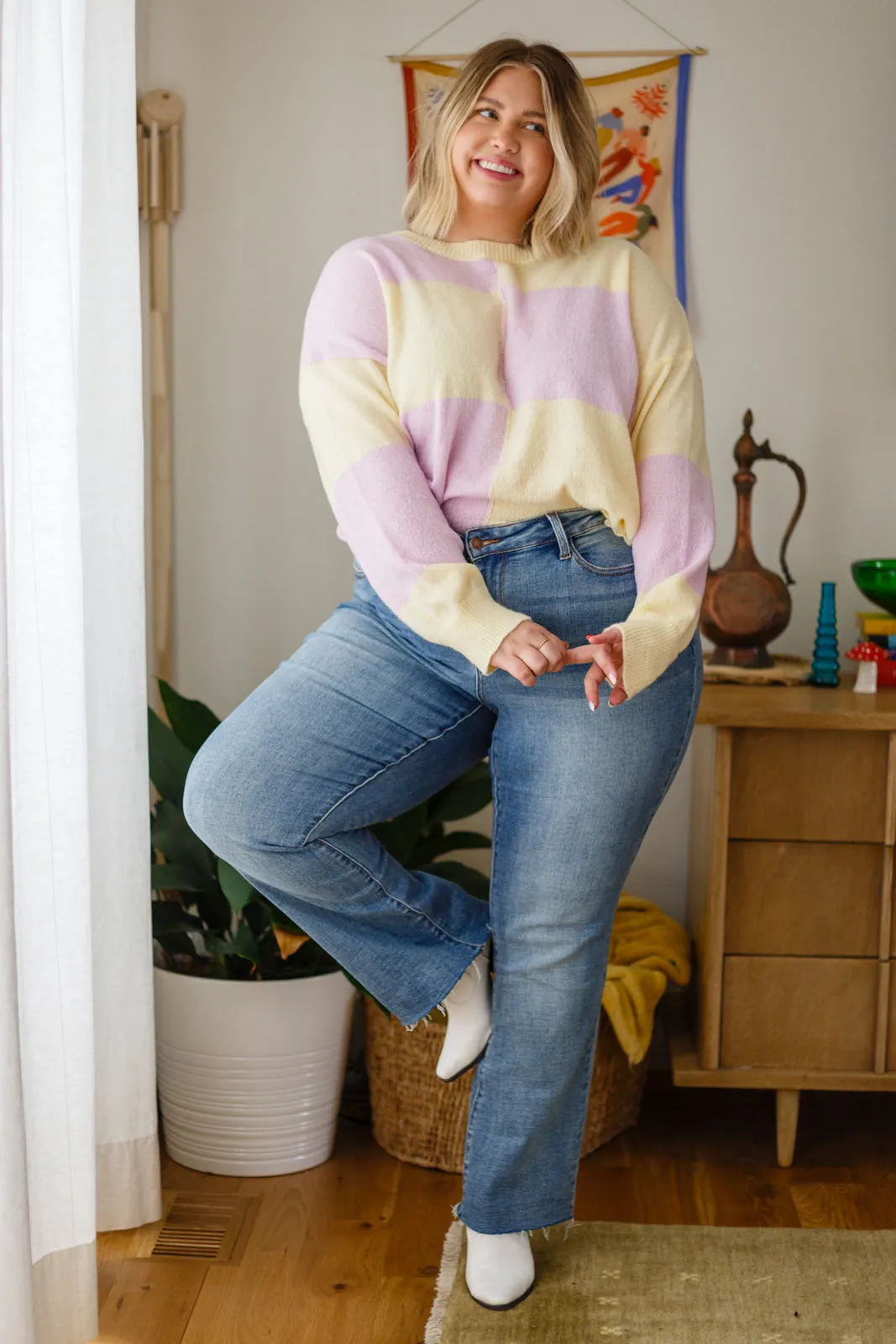 Make Your Move Checkered Knit Sweater in Lavender