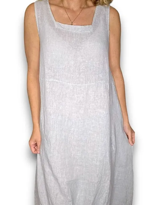 MAXI TANK DRESS LINEN  SILVER