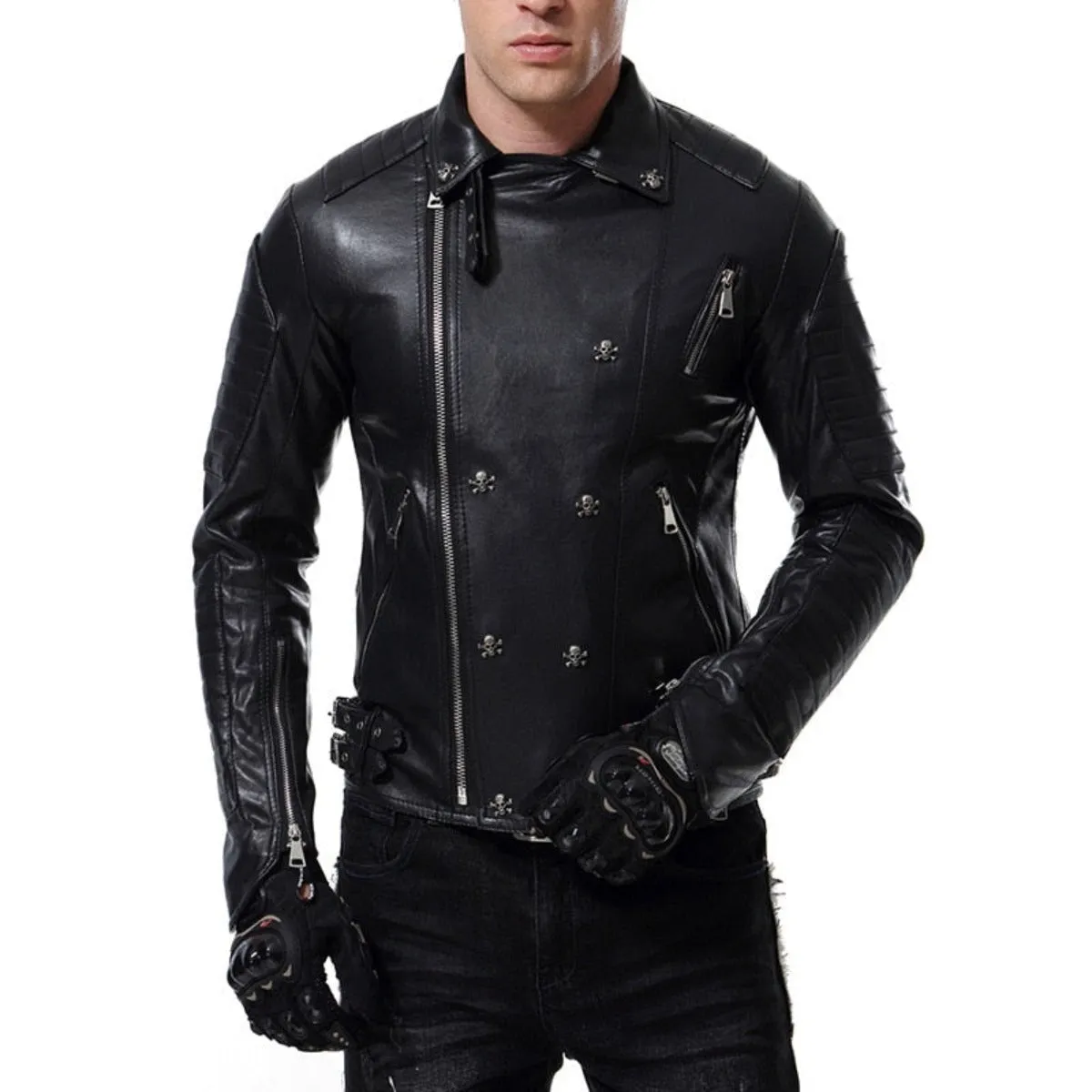 Men's Skull Punk Style Faux Leather Jacket