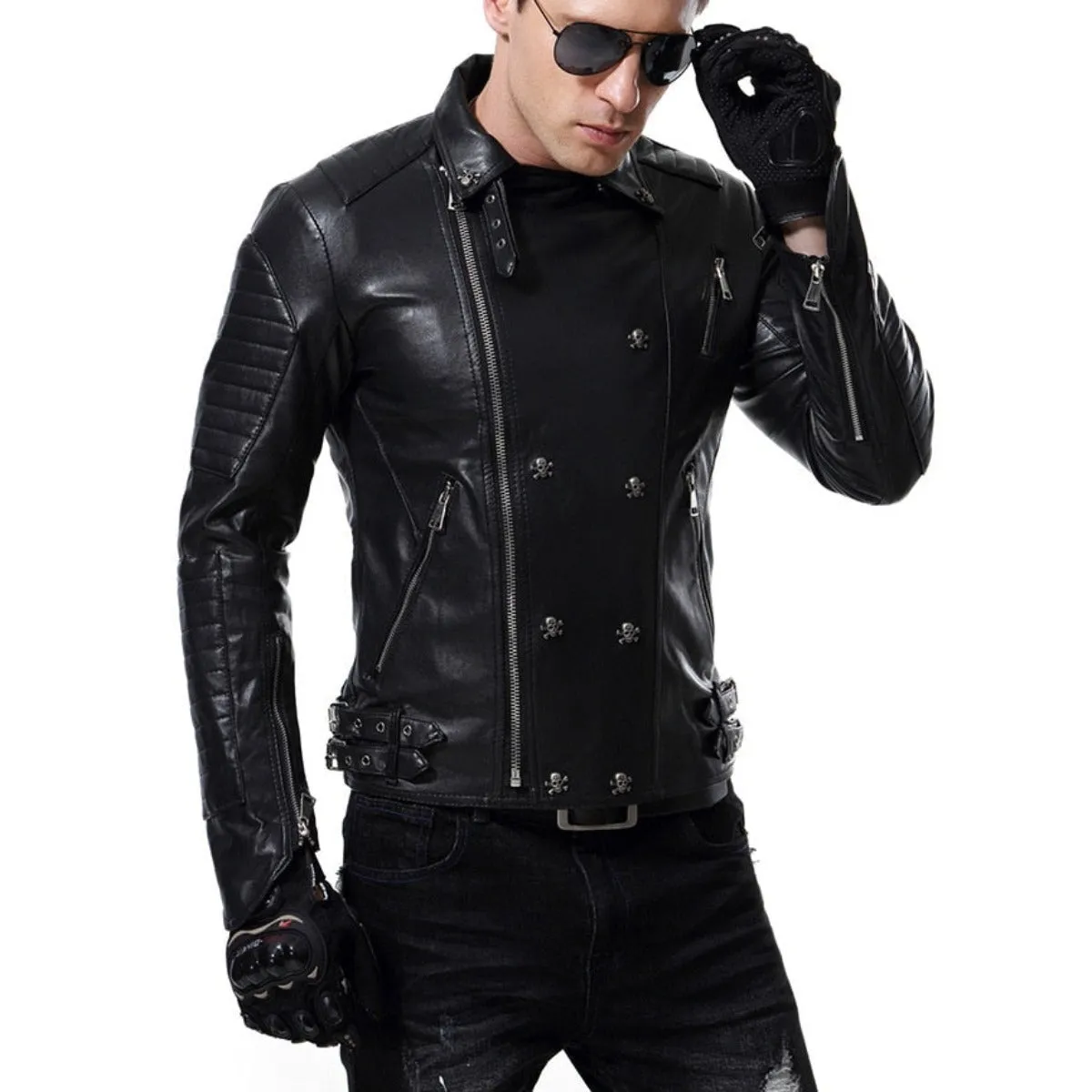 Men's Skull Punk Style Faux Leather Jacket