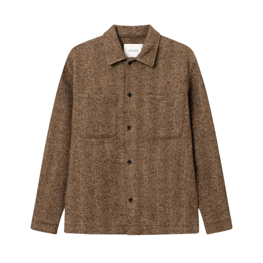 Milian Herringbone Overshirt - Dark Sand
