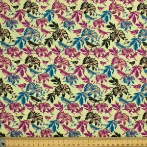 Old World Plants Collection #09 Brown Birds & Burgundy Leaves on Mint Cotton Prints