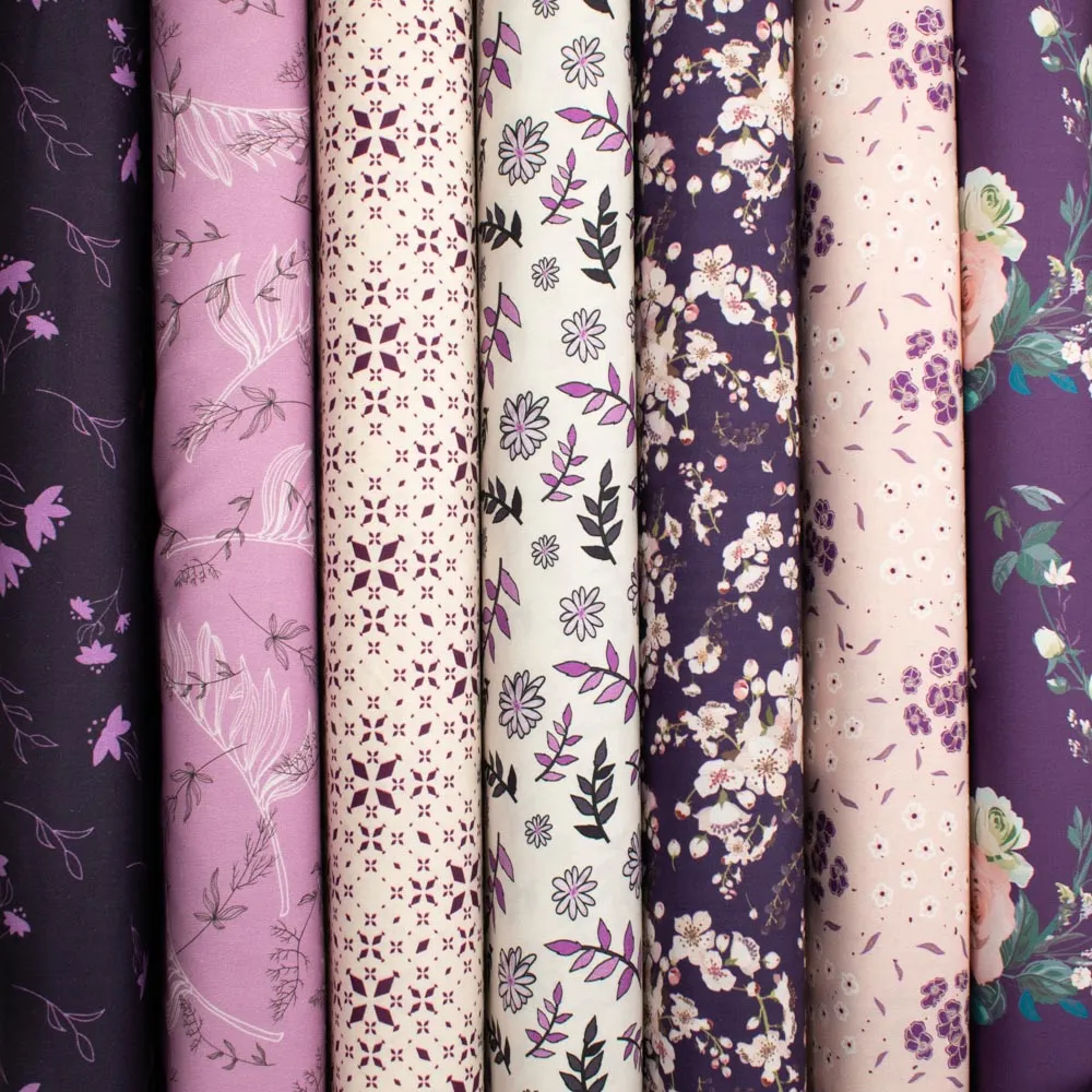 Old World Purple Collection #13 Pink Sakura on Purple Cotton Prints
