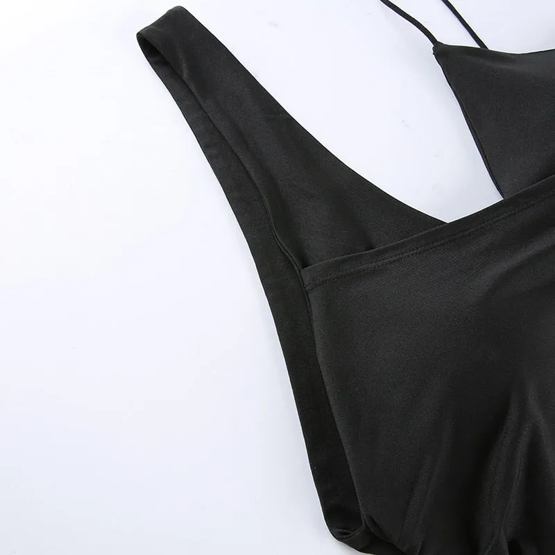 One Shoulder Gothic Black Cut Out Irregular Backless Sexy Bralette Crop Top Sleeveless