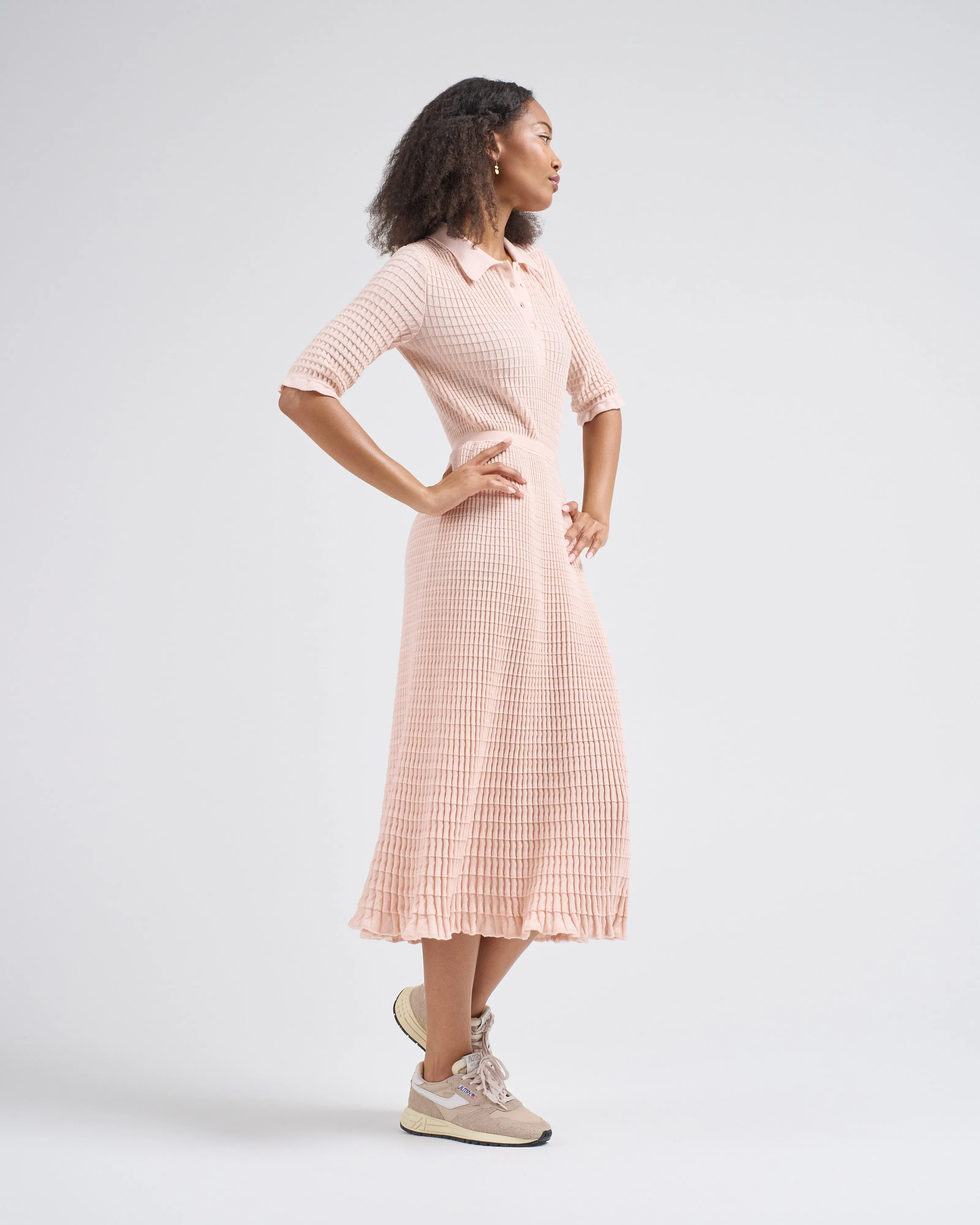origami knit flowing long dress