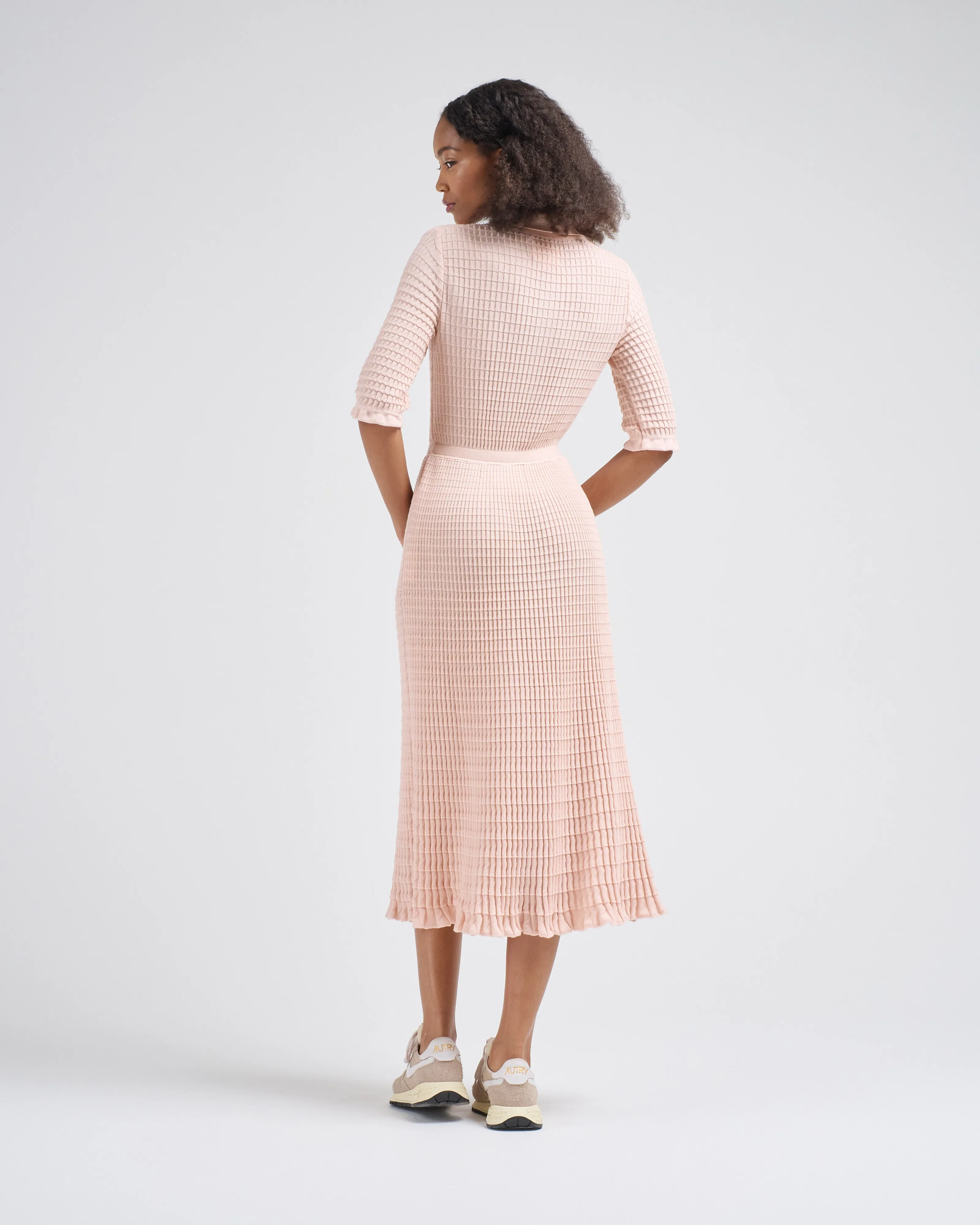 origami knit flowing long dress