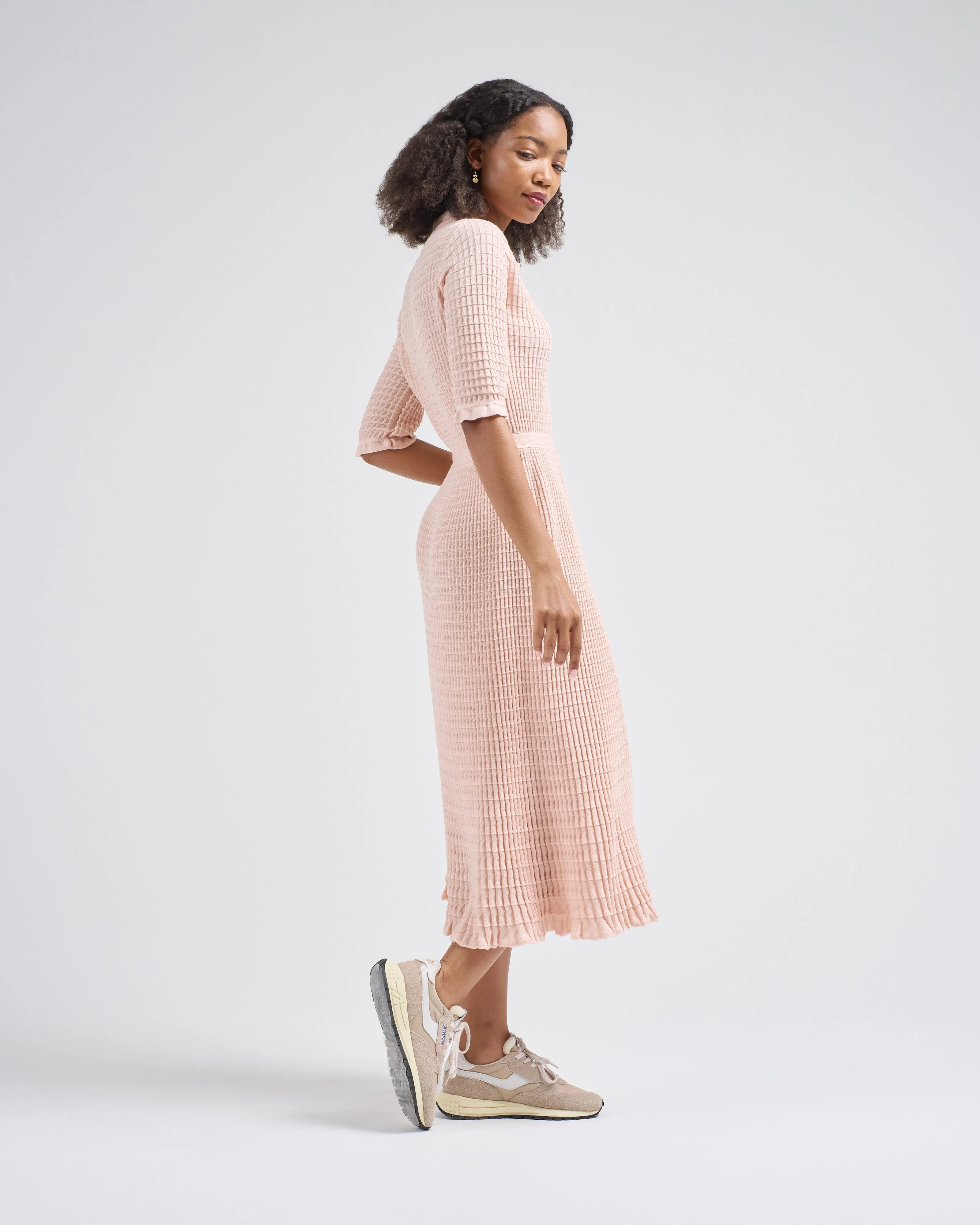 origami knit flowing long dress