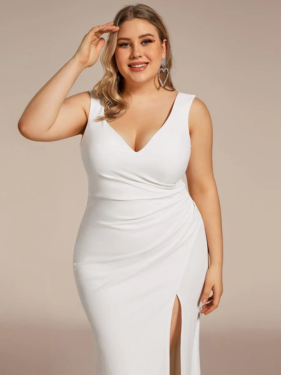 Plus Size Deep V-Neck Sleeveless Wedding Dress