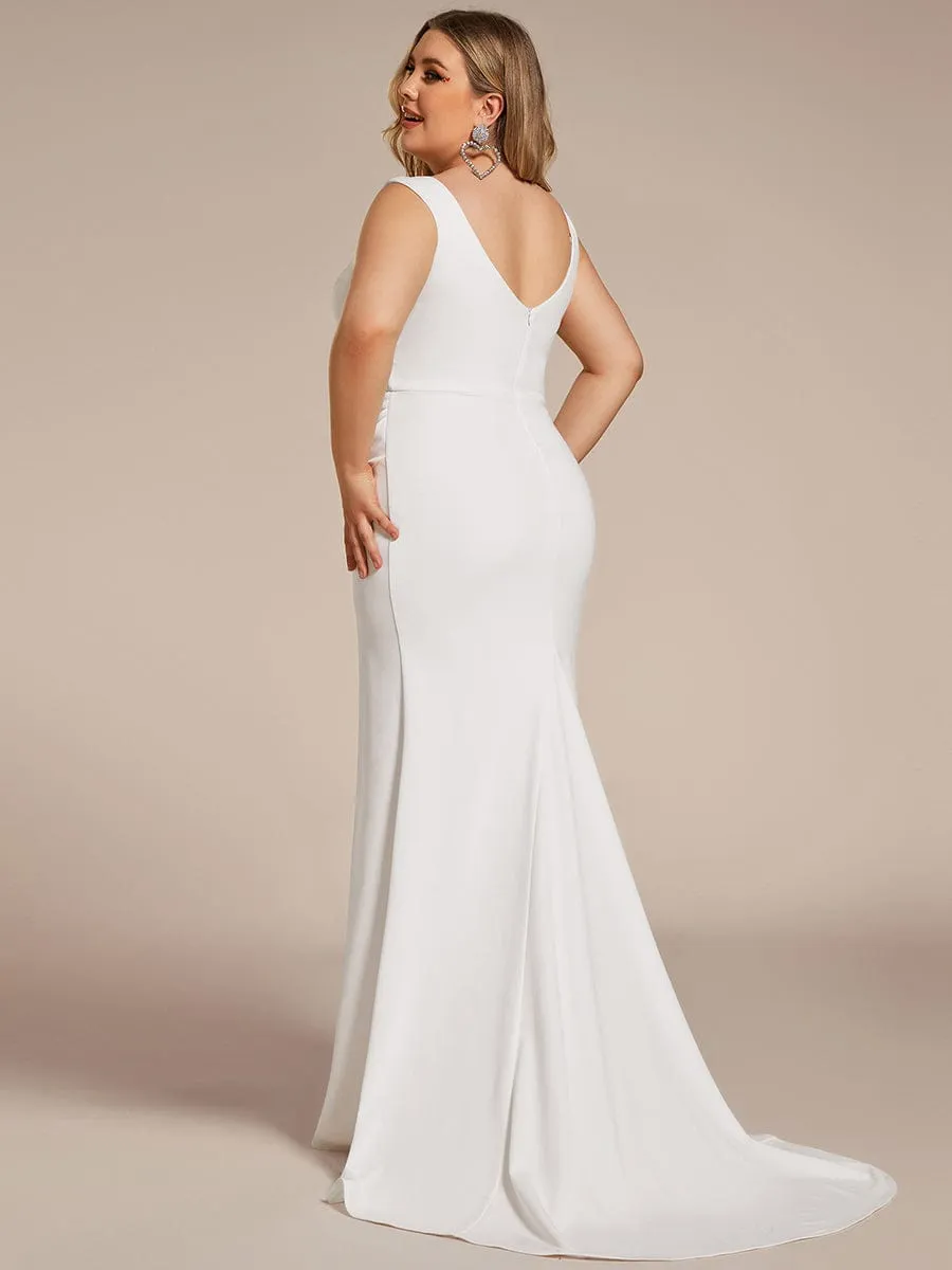 Plus Size Deep V-Neck Sleeveless Wedding Dress