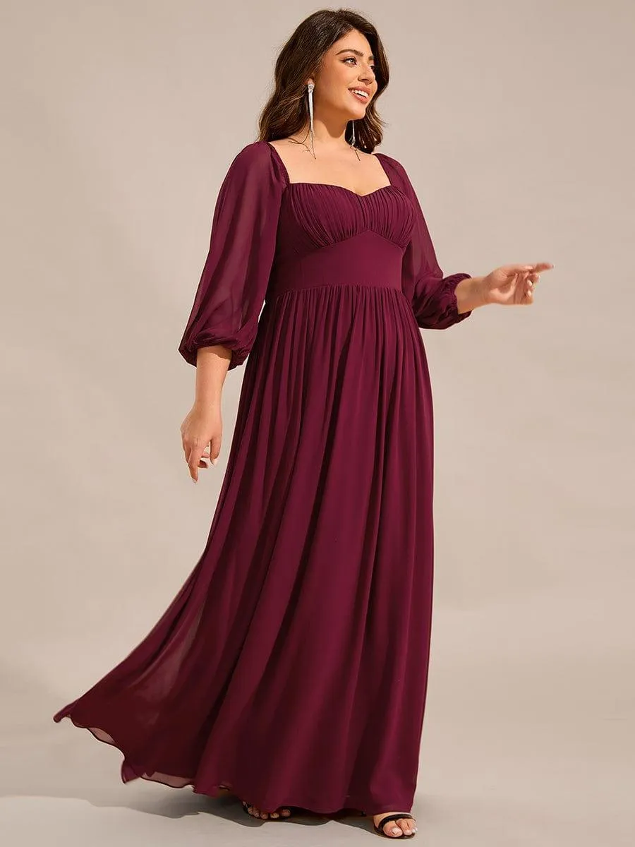 Plus Size Lace-Up 3/4 Sleeve Chiffon Bridesmaid Dress