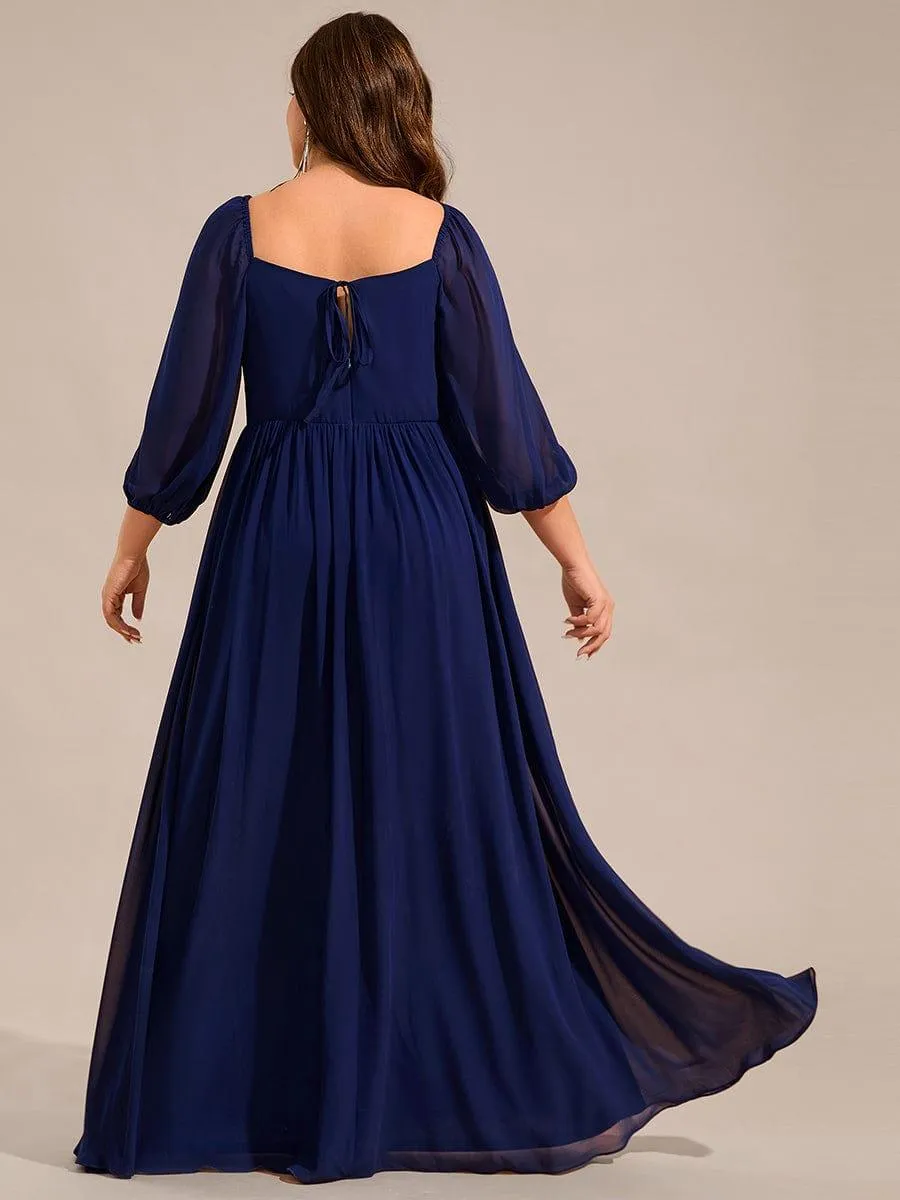 Plus Size Lace-Up 3/4 Sleeve Chiffon Bridesmaid Dress