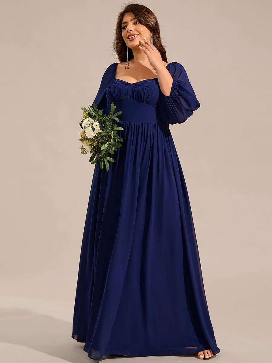Plus Size Lace-Up 3/4 Sleeve Chiffon Bridesmaid Dress