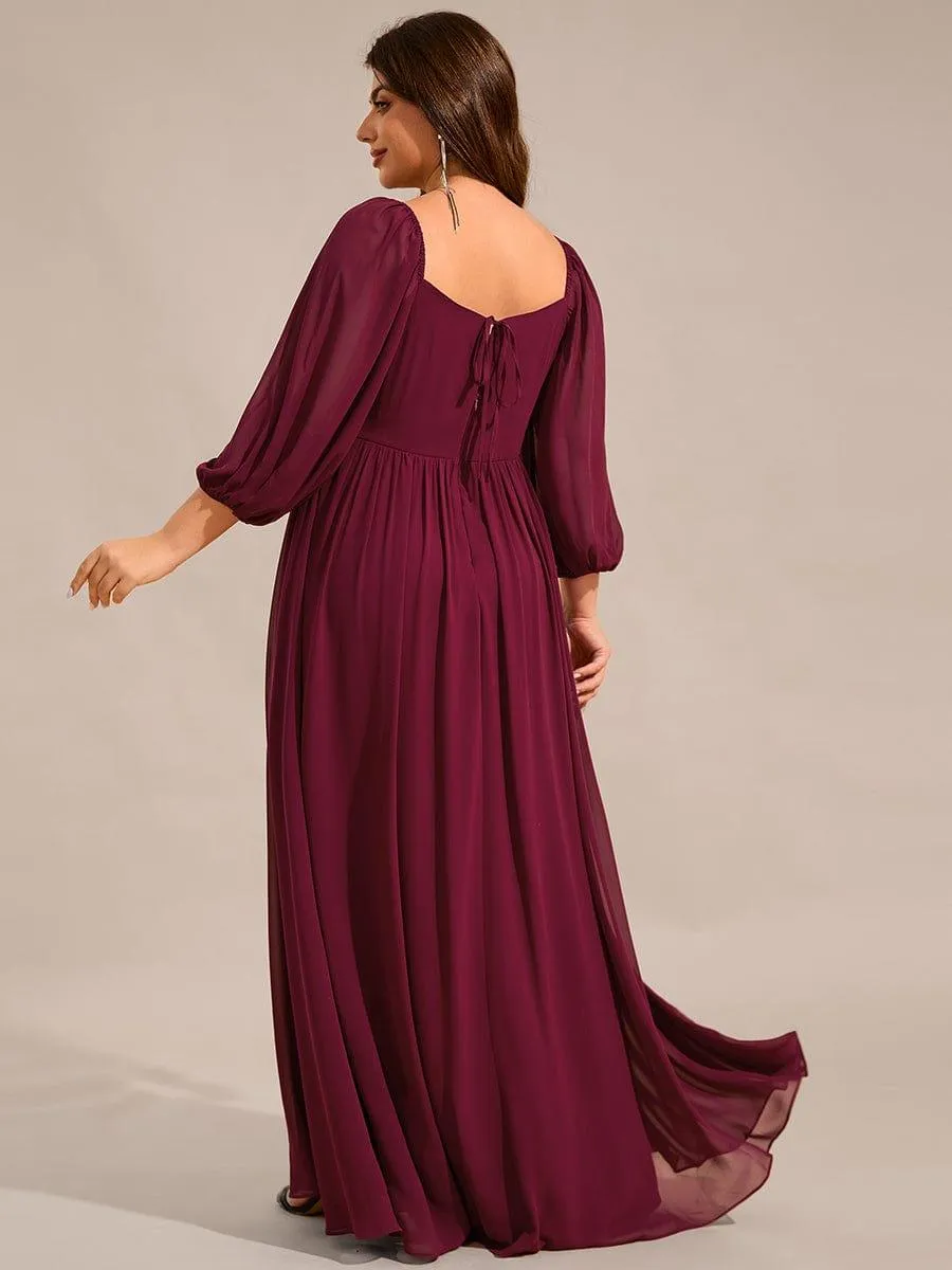 Plus Size Lace-Up 3/4 Sleeve Chiffon Bridesmaid Dress