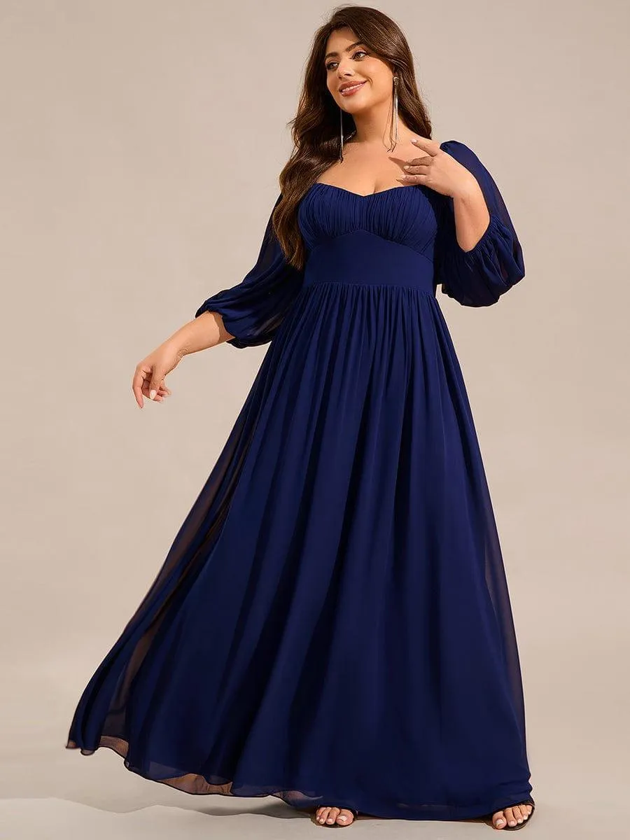 Plus Size Lace-Up 3/4 Sleeve Chiffon Bridesmaid Dress