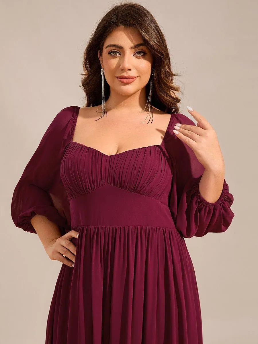 Plus Size Lace-Up 3/4 Sleeve Chiffon Bridesmaid Dress