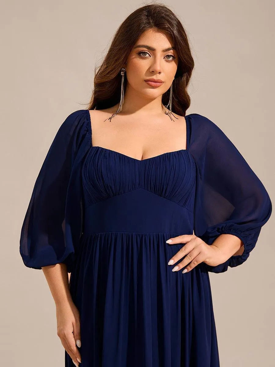 Plus Size Lace-Up 3/4 Sleeve Chiffon Bridesmaid Dress
