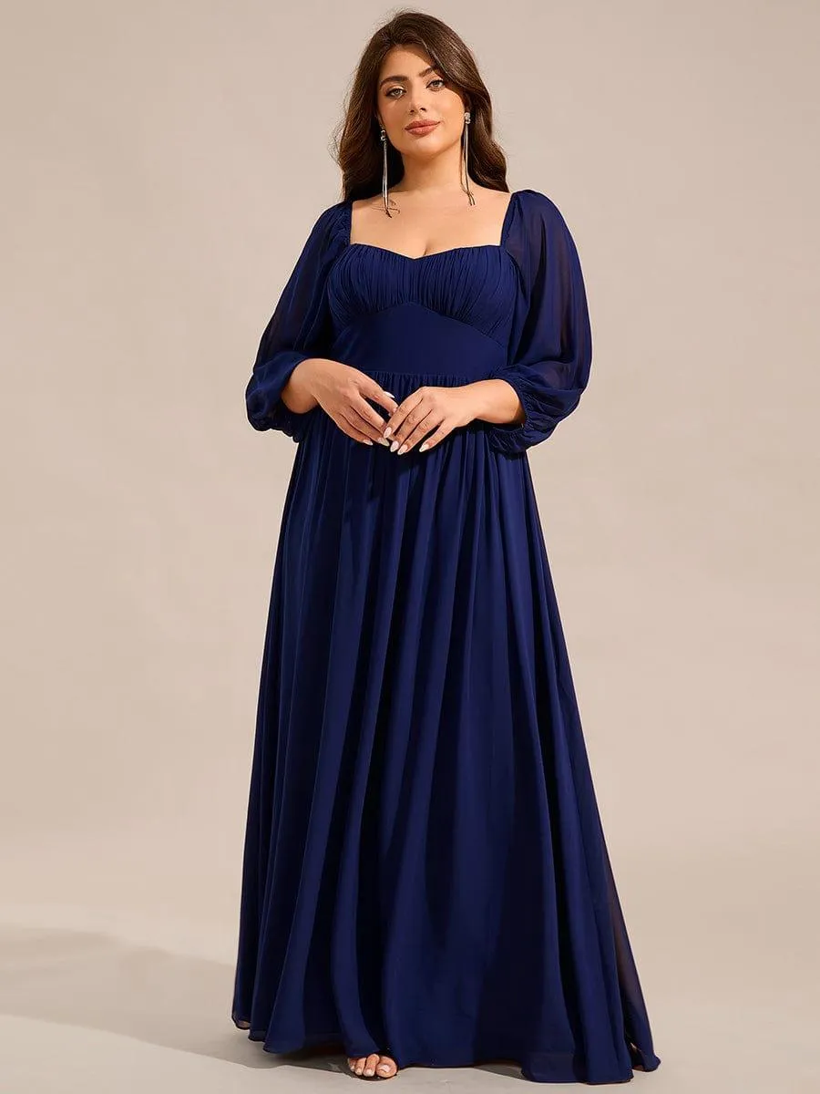 Plus Size Lace-Up 3/4 Sleeve Chiffon Bridesmaid Dress