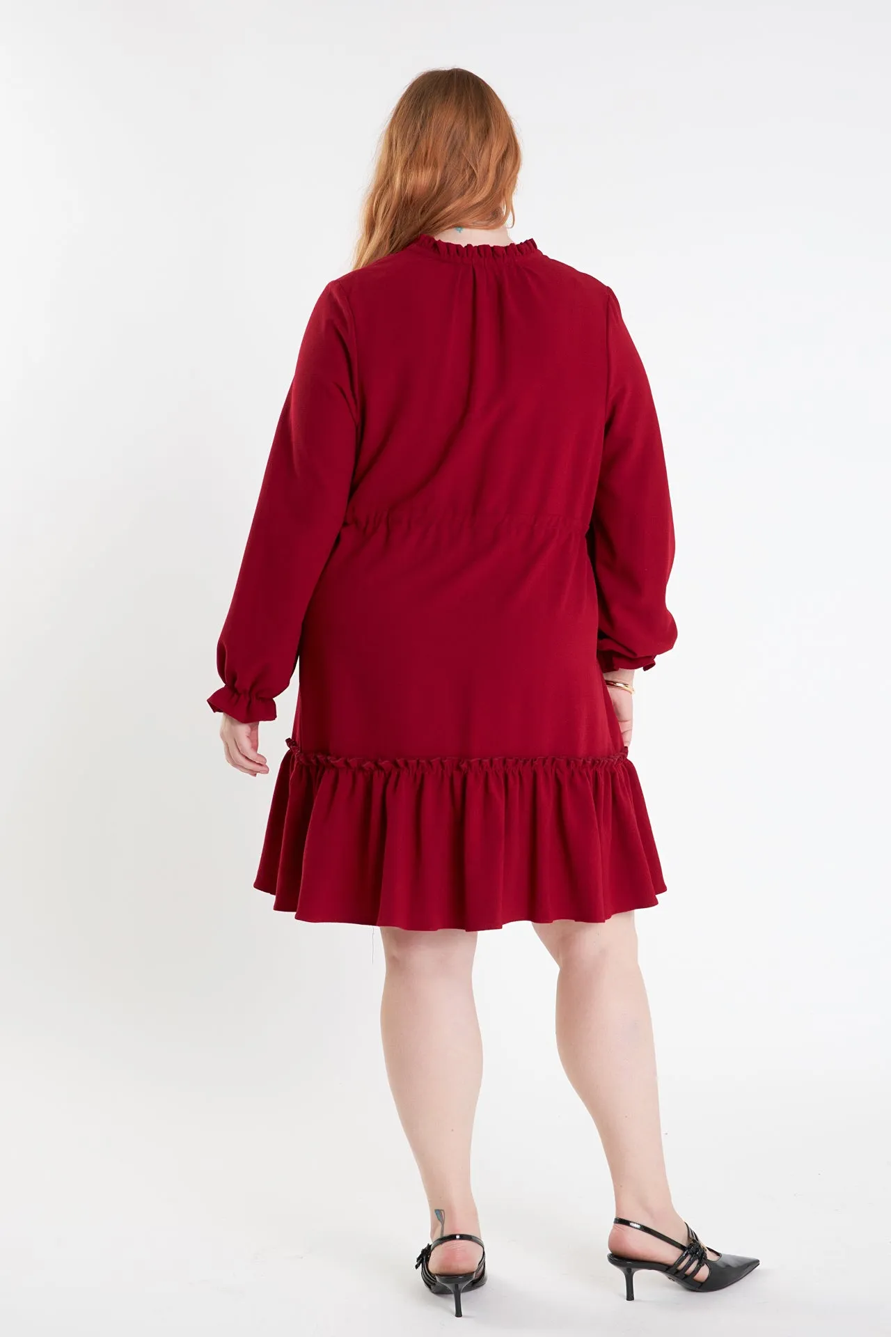Plus Size Tassel Trim Dress With Ruffled Hem