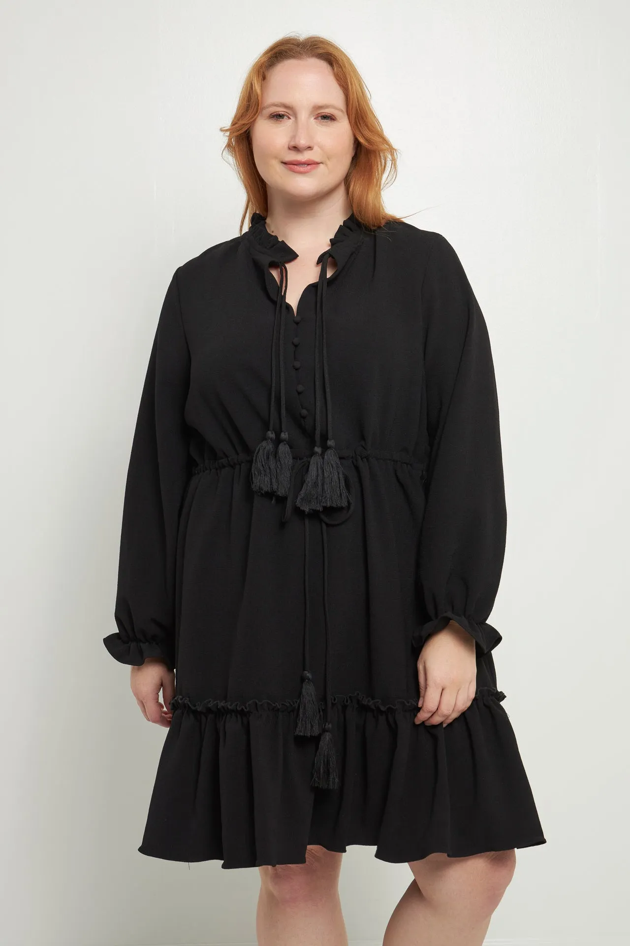 Plus Size Tassel Trim Dress With Ruffled Hem