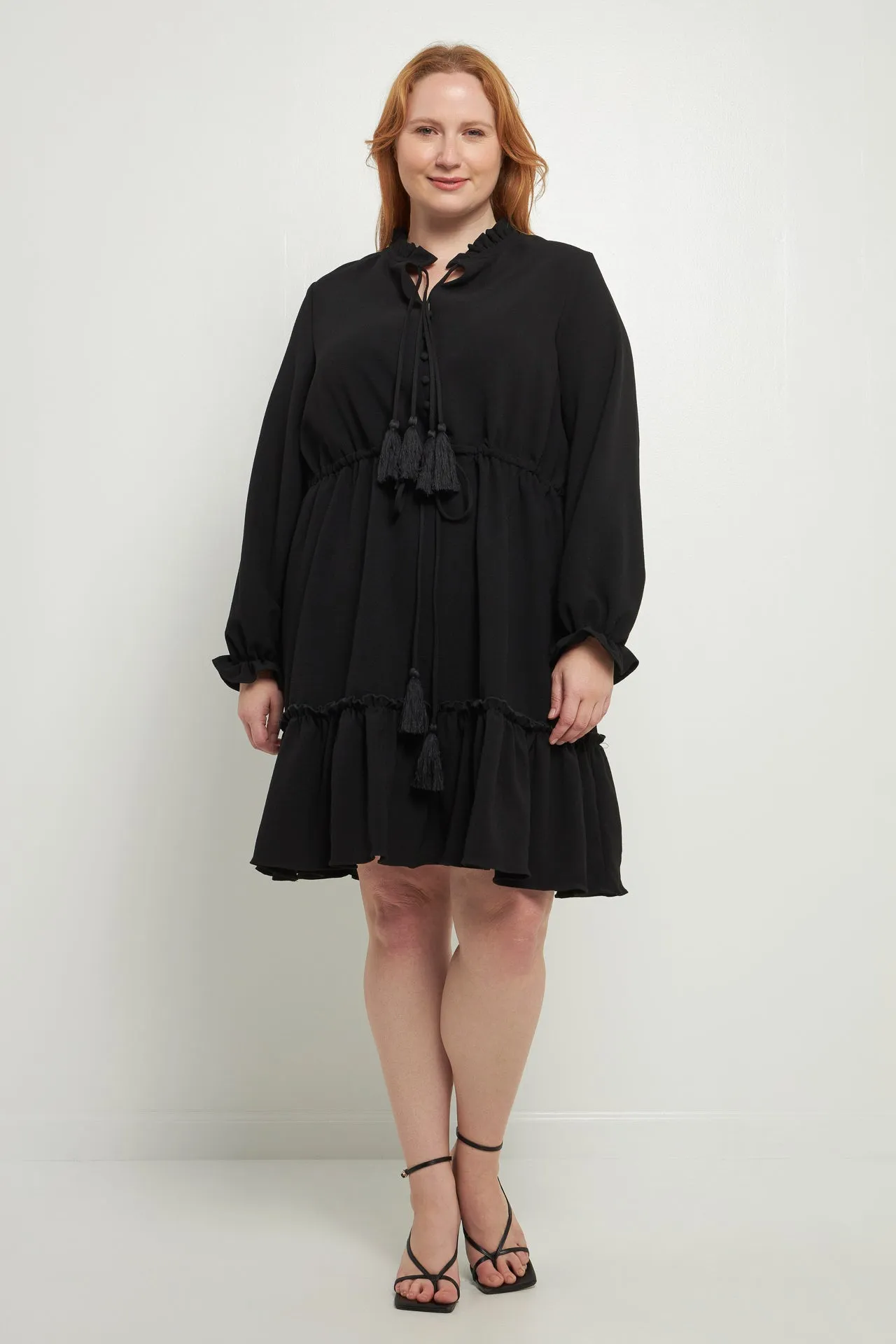 Plus Size Tassel Trim Dress With Ruffled Hem