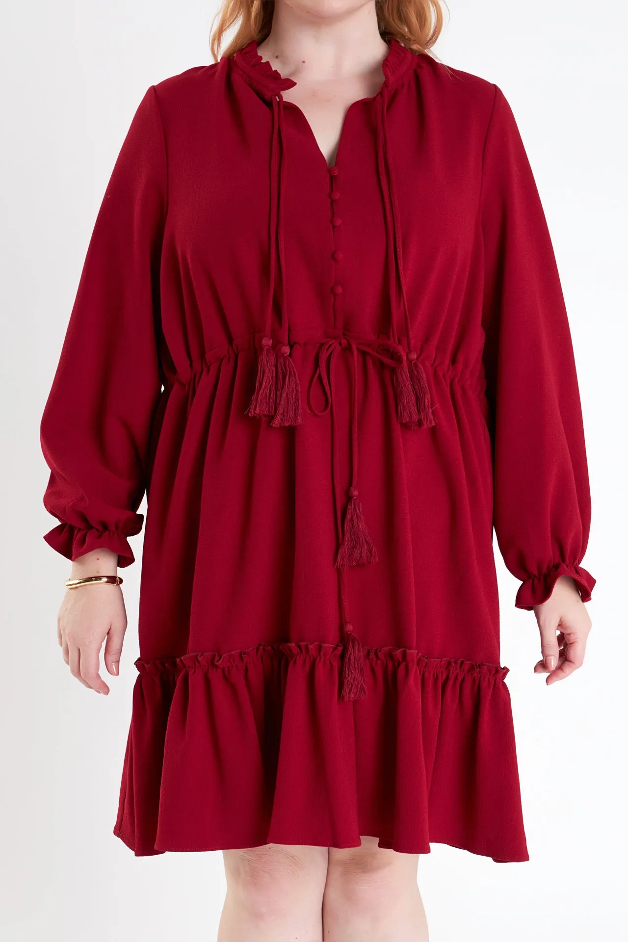 Plus Size Tassel Trim Dress With Ruffled Hem