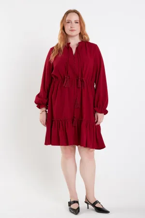 Plus Size Tassel Trim Dress With Ruffled Hem