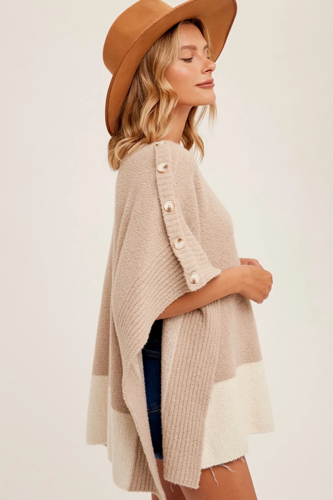 Plush Button Detail Poncho
