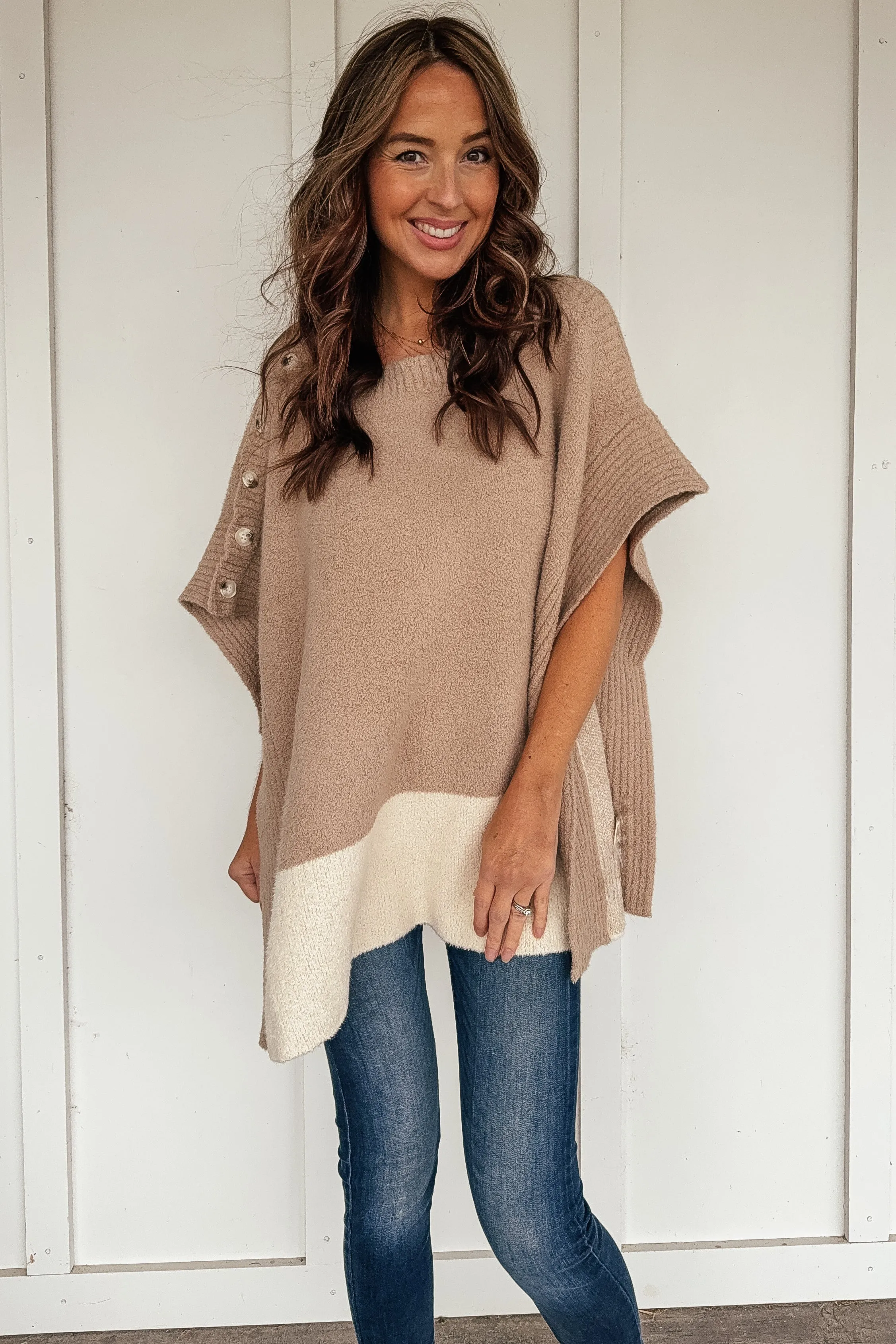 Plush Button Detail Poncho