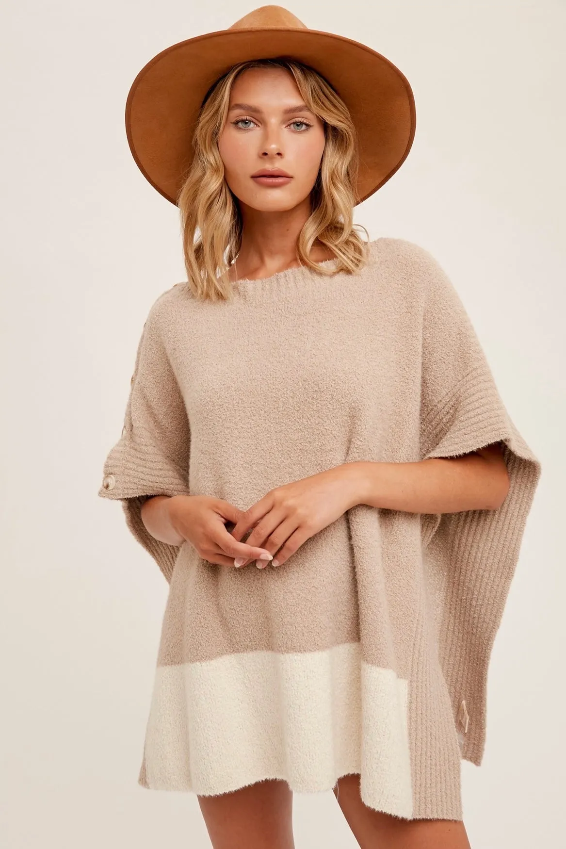 Plush Button Detail Poncho