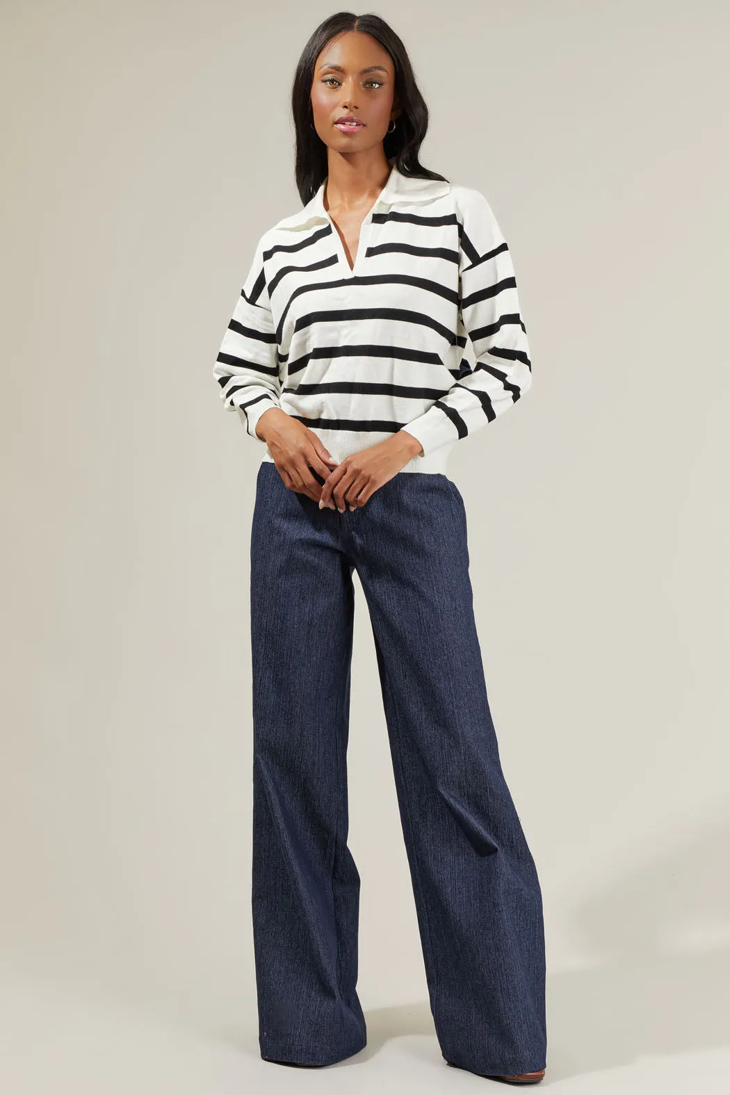 Possie Dill Striped Collar Sweater