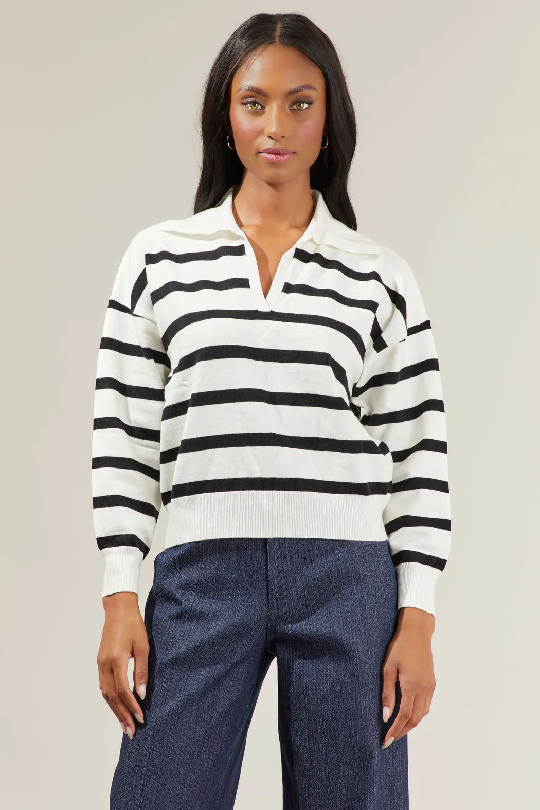 Possie Dill Striped Collar Sweater