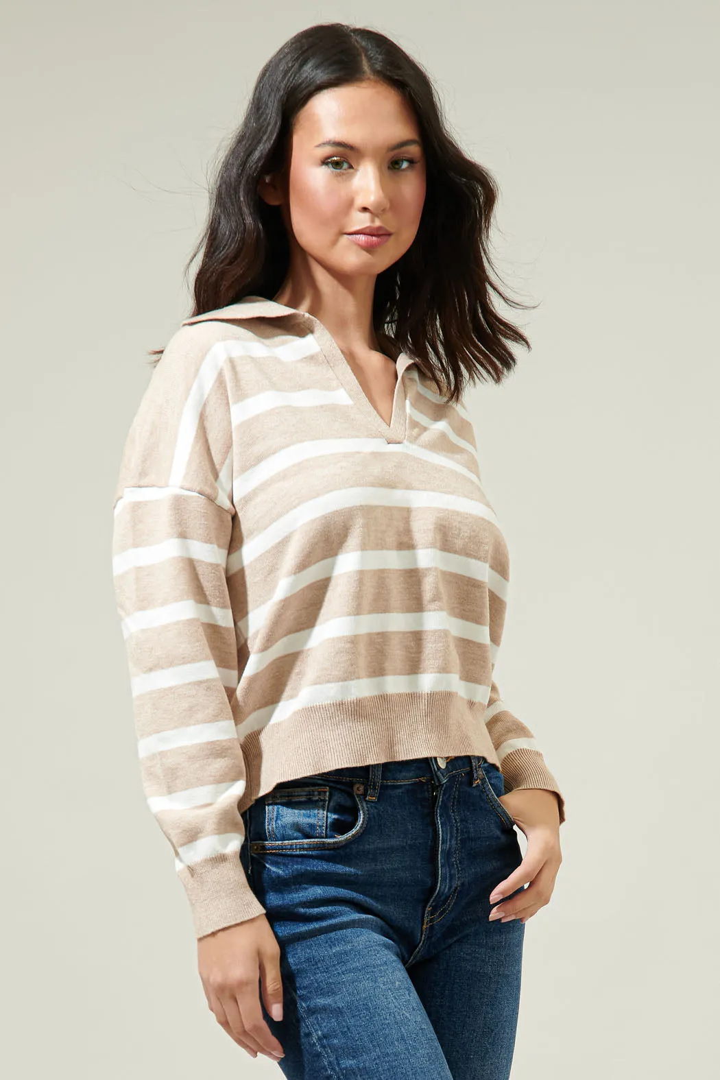 Possie Dill Striped Collar Sweater