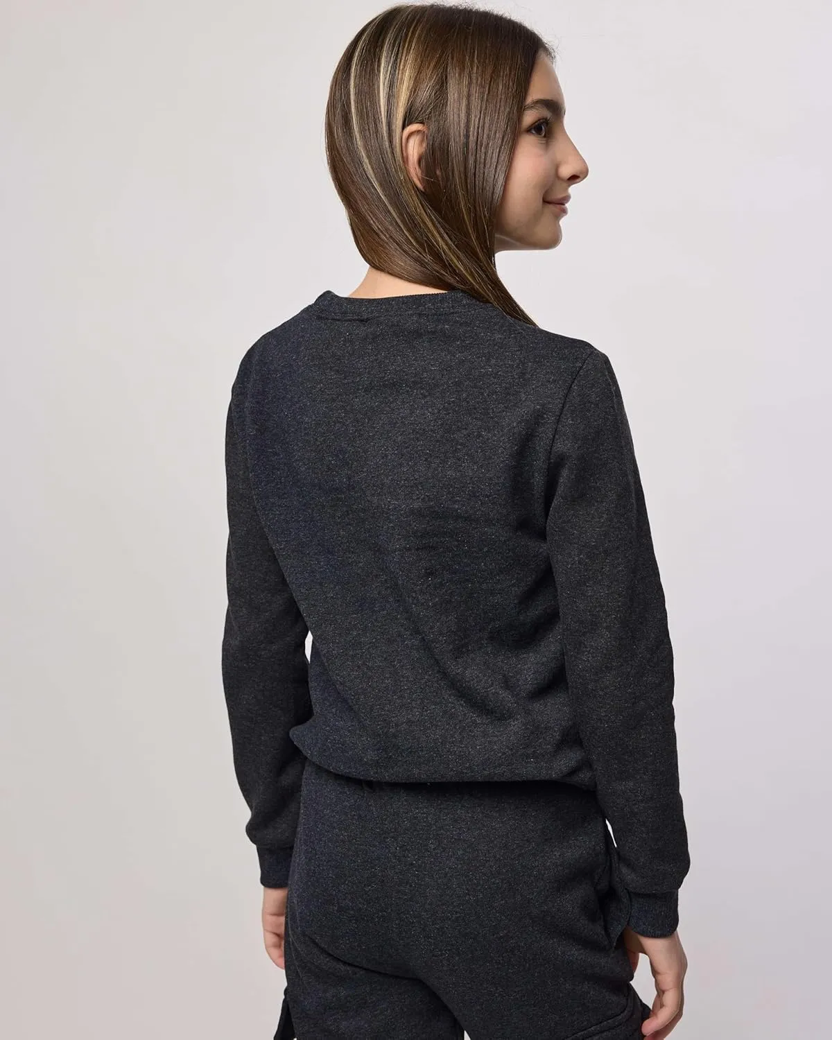 Real Essentials 3-Pack: Girls Ultra-Soft & Warm Long Sleeve Fleece Crew Neck Pullover Sweatshirt