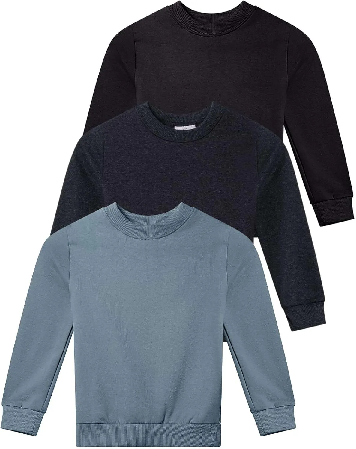 Real Essentials 3-Pack: Girls Ultra-Soft & Warm Long Sleeve Fleece Crew Neck Pullover Sweatshirt