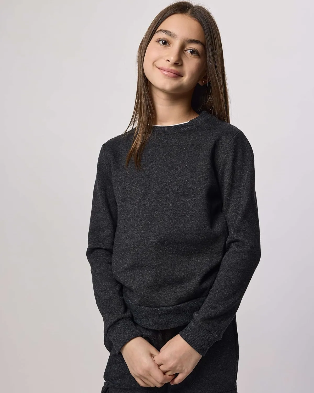 Real Essentials 3-Pack: Girls Ultra-Soft & Warm Long Sleeve Fleece Crew Neck Pullover Sweatshirt