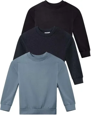 Real Essentials 3-Pack: Girls Ultra-Soft & Warm Long Sleeve Fleece Crew Neck Pullover Sweatshirt