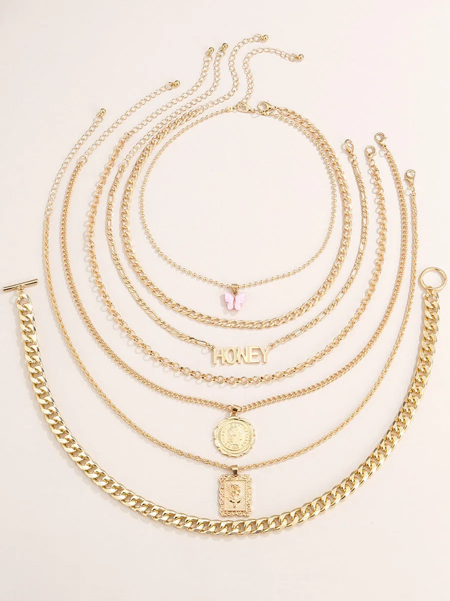Retro Alloy Butterfly Necklace Set