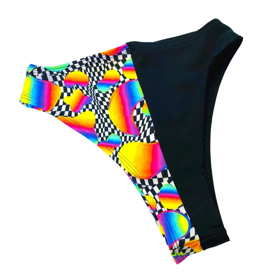 RETRO RAVE | Split High Waisted High Cut Bottoms, Festival Bottoms, Rave Bottoms, Black Rave Outfit