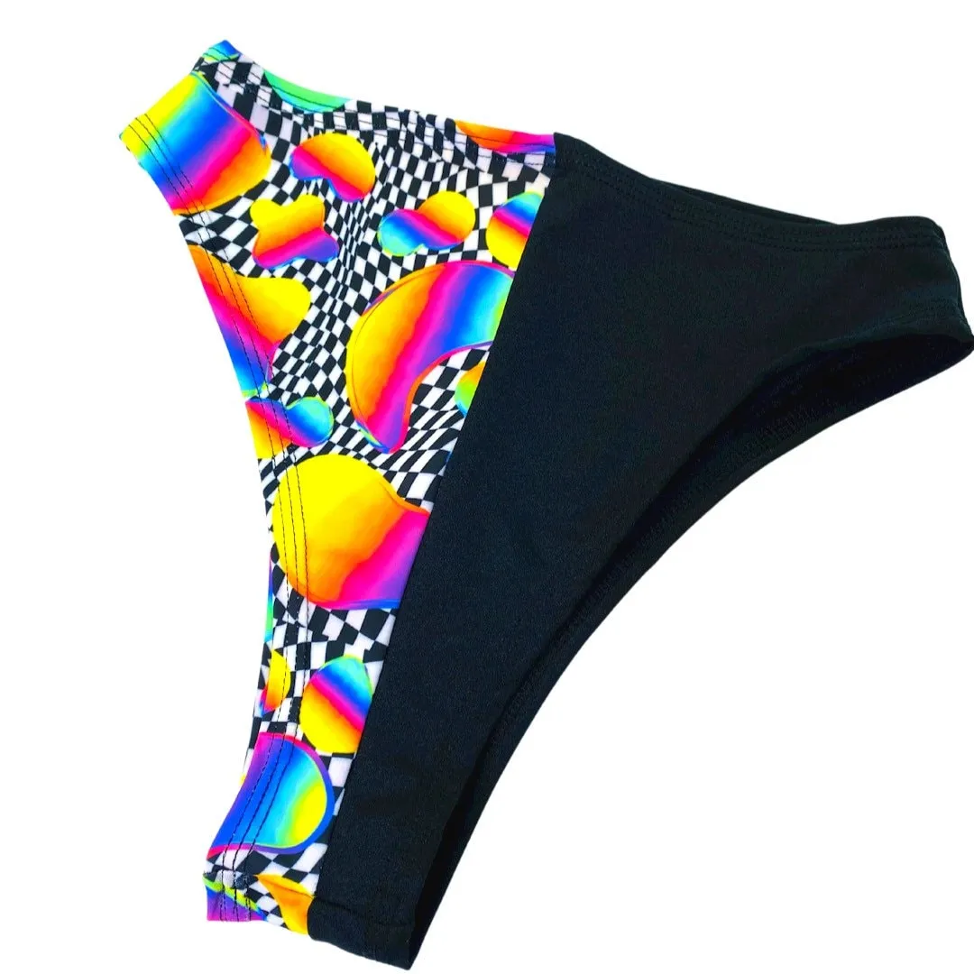 RETRO RAVE | Split High Waisted High Cut Bottoms, Festival Bottoms, Rave Bottoms, Black Rave Outfit