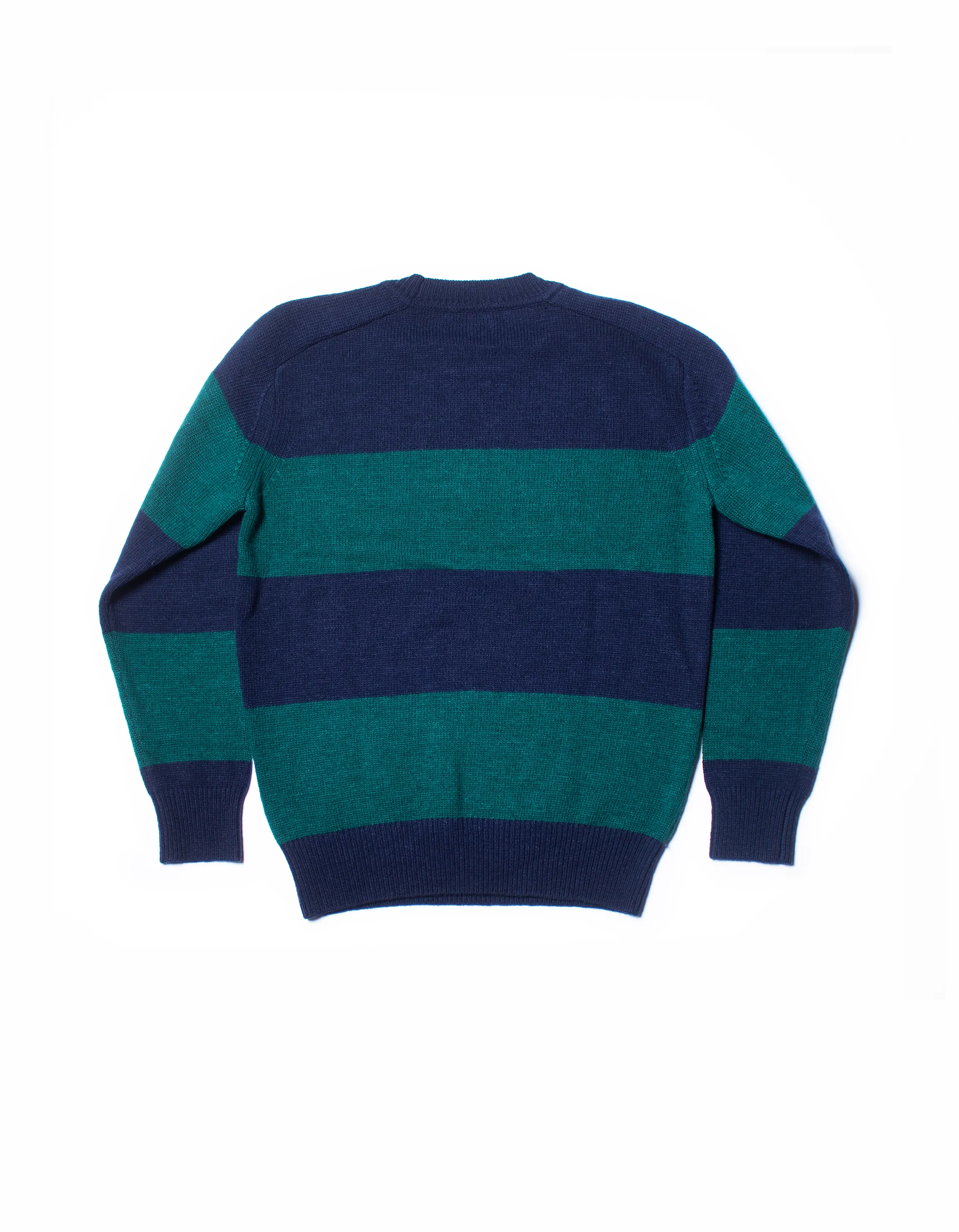 RUGBY STRIPE CREW NECK SWEATER - GREEN/NAVY