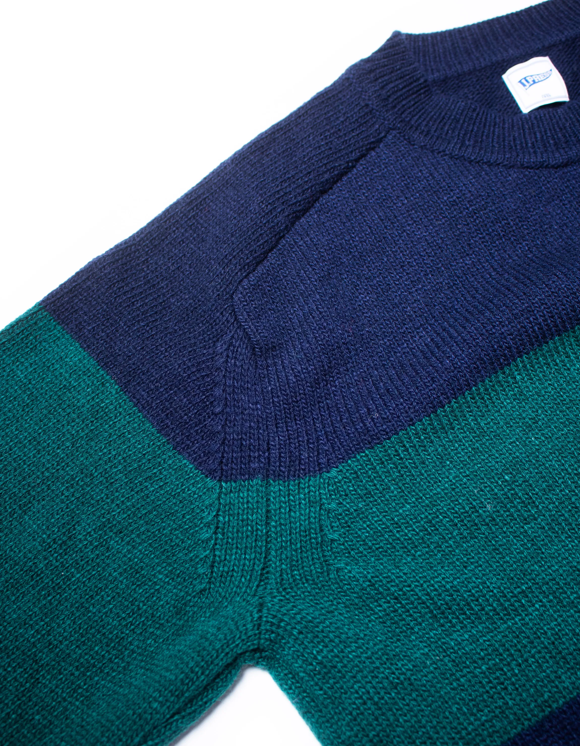 RUGBY STRIPE CREW NECK SWEATER - GREEN/NAVY
