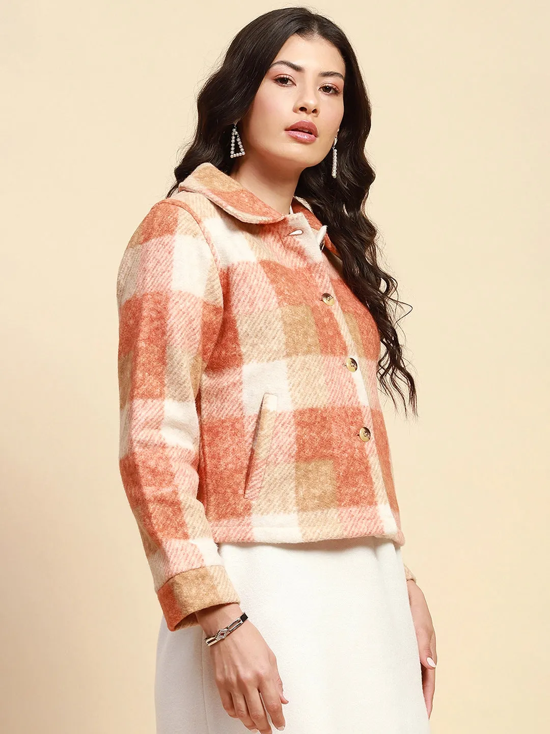 Rust Poly Blend Regular Fit Jacket For Women