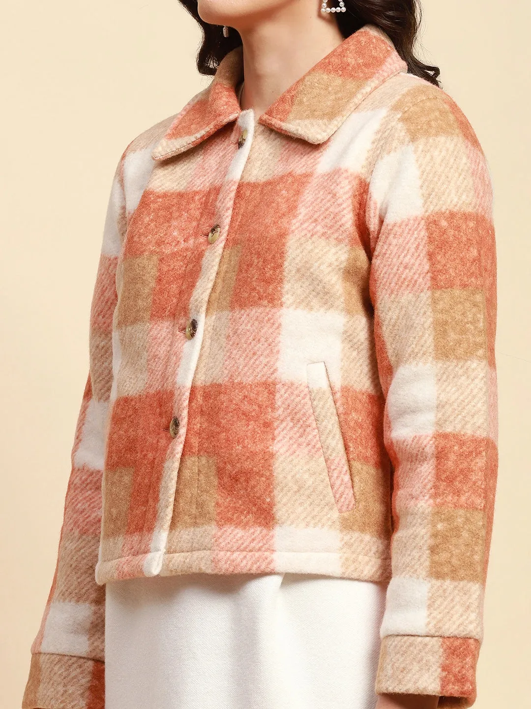 Rust Poly Blend Regular Fit Jacket For Women