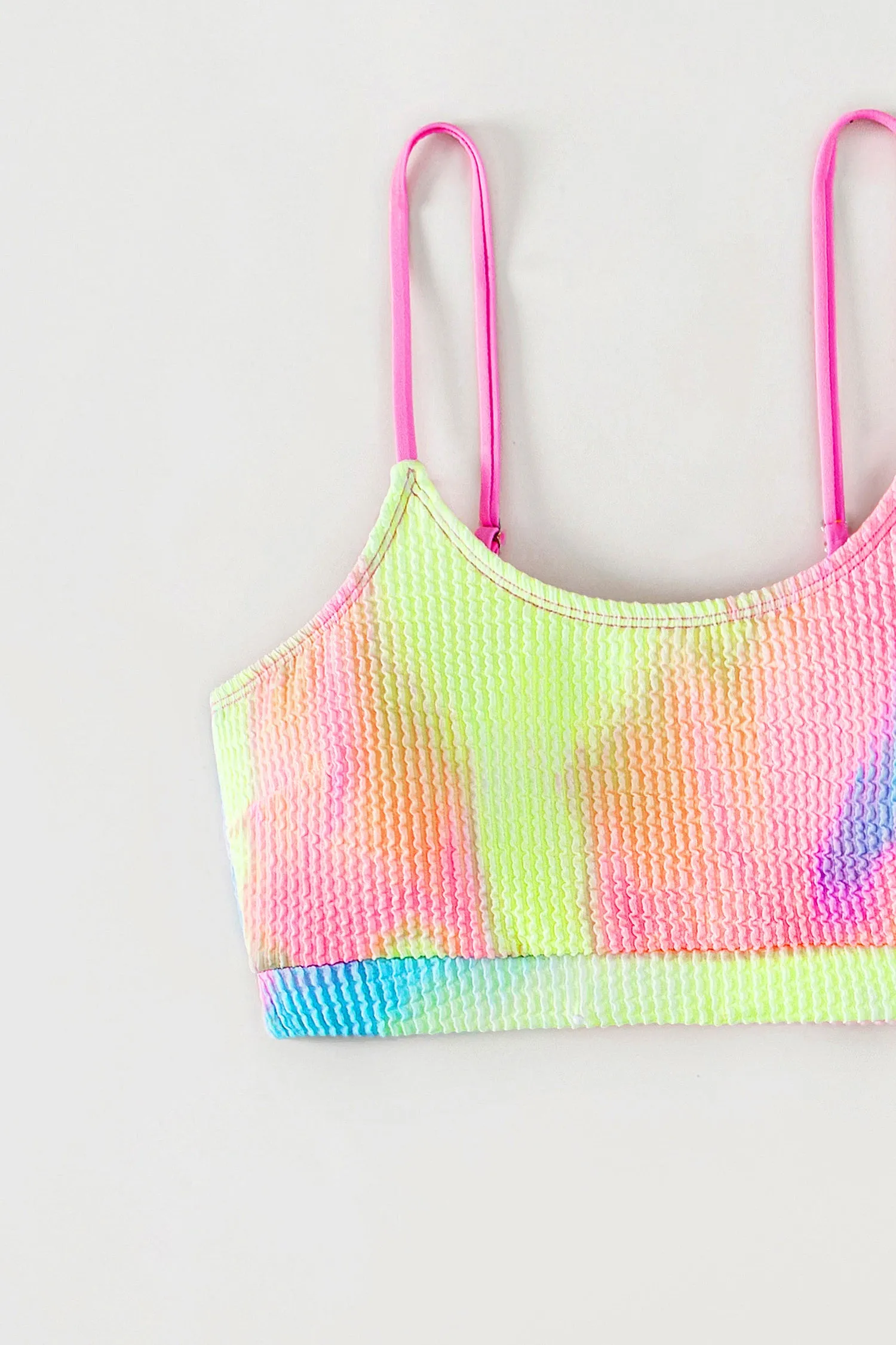 Tie-Dye Wash Textured Scoop Neck Top & High Waist Bikini Set
