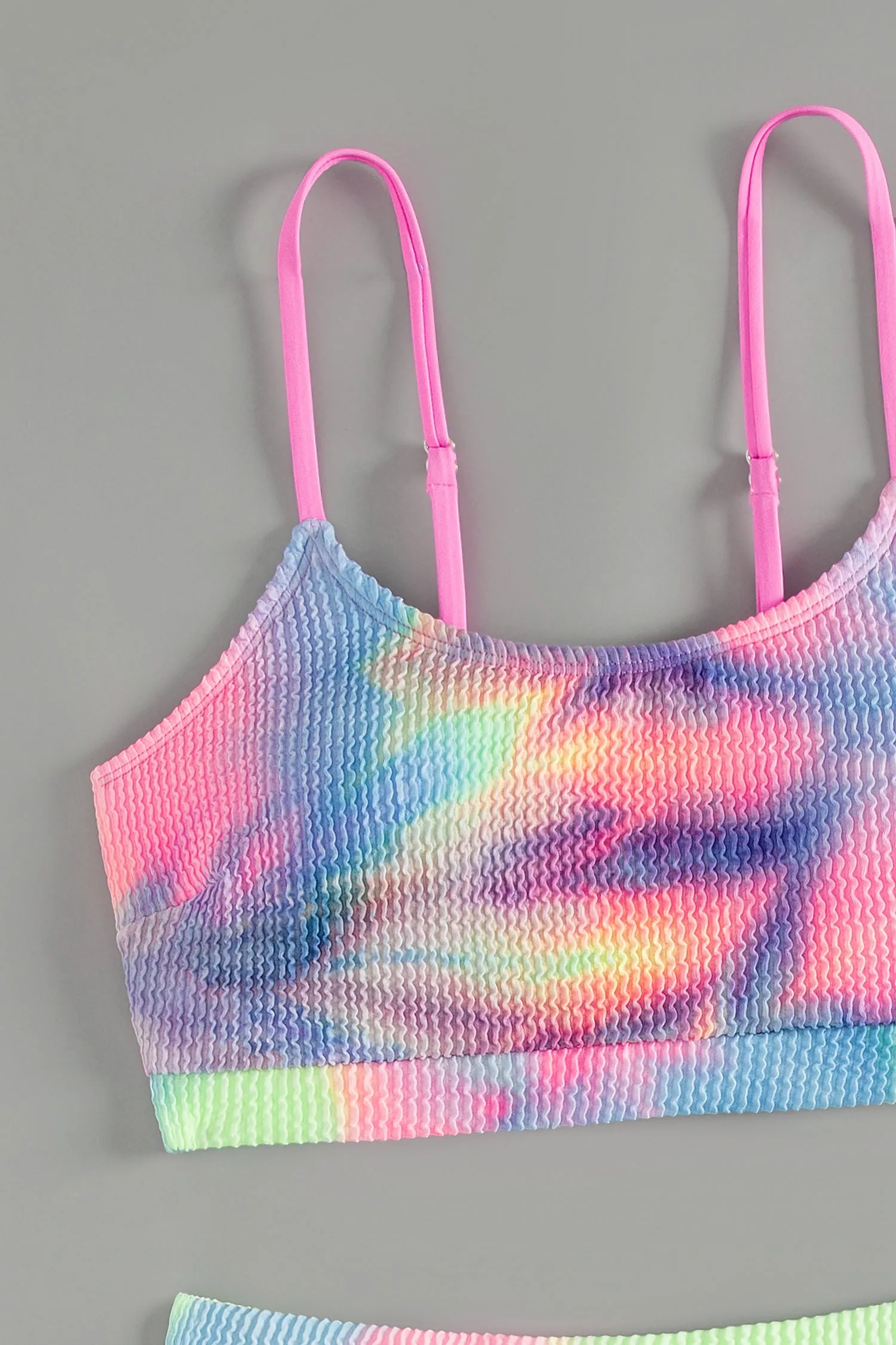 Tie-Dye Wash Textured Scoop Neck Top & High Waist Bikini Set