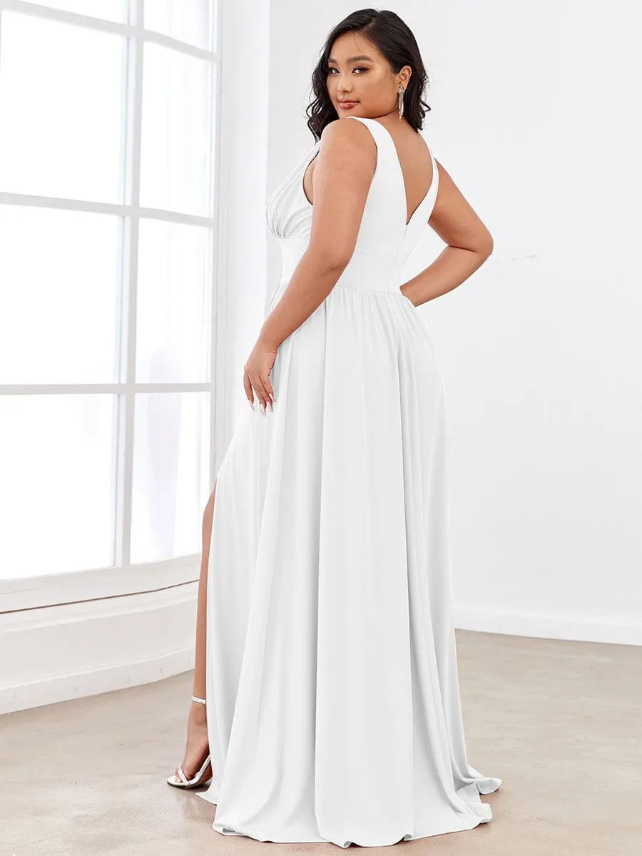 V-Neck High Slit Empire Waist Floor-Length Evening Dress