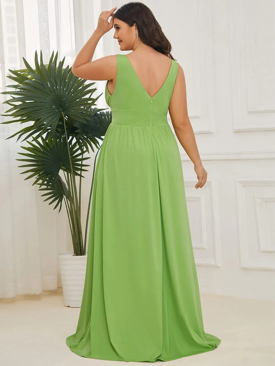 V-Neck High Slit Empire Waist Floor-Length Evening Dress