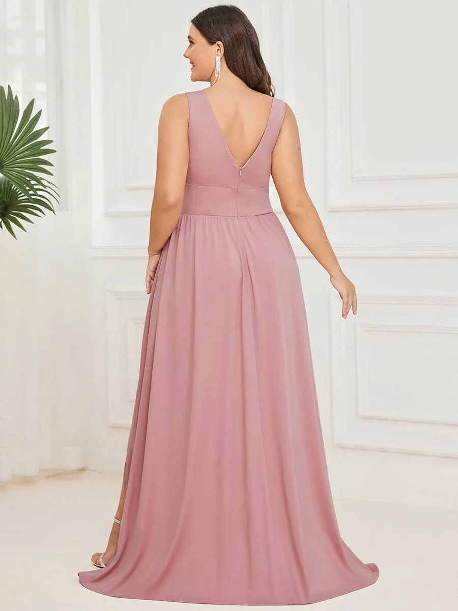 V-Neck High Slit Empire Waist Floor-Length Evening Dress