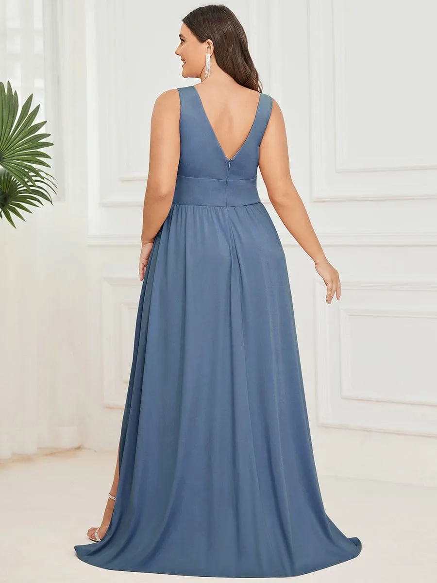 V-Neck High Slit Empire Waist Floor-Length Evening Dress